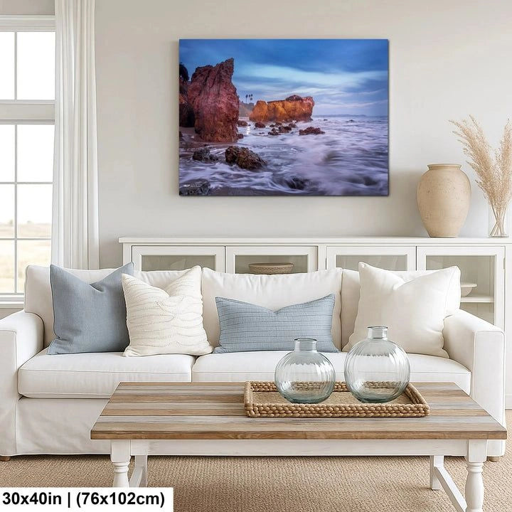 El Matador Beach sunset canvas 30x40 inch print in coastal style living room.